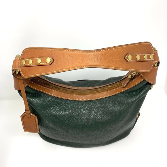 Ghurka Original Collection Pebbled Leather Green/Tan/Golden Hobo Shoulder Bag - Picture 5 of 17